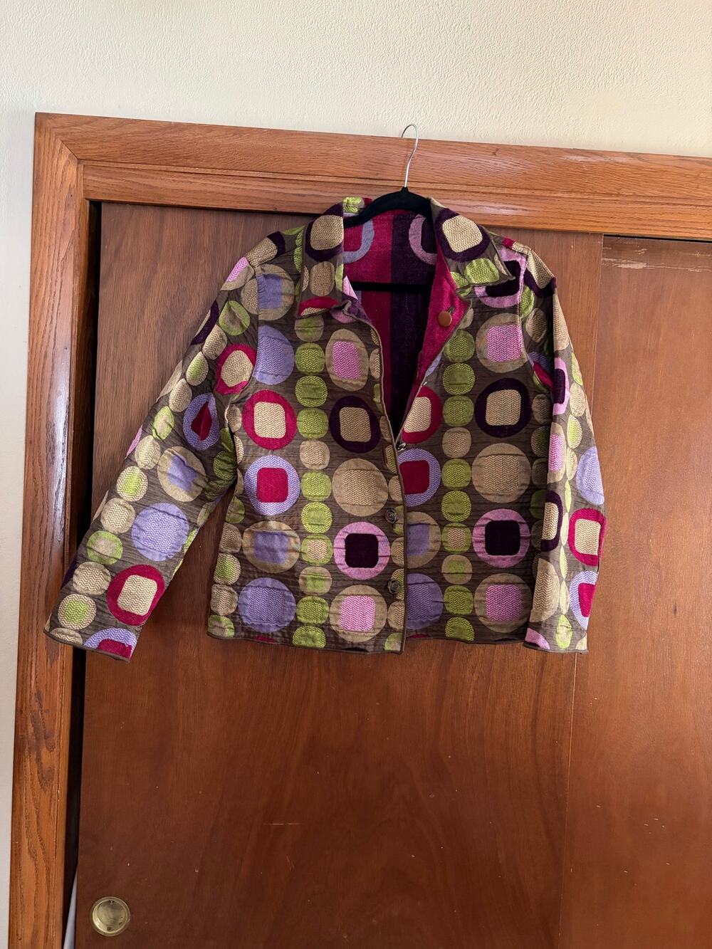 Winding River Reversible Quilted Jacket Button Front Art Print Women's Medium